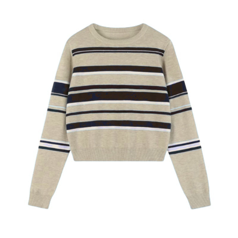 Modern Khaki Striped Oversize Sweater